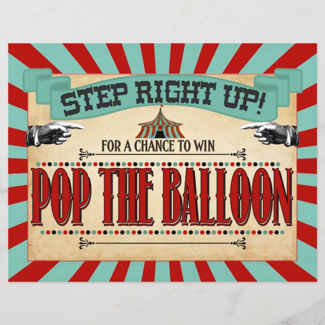 Circus Birthday Party Game Sign Pop the Balloon (Front)