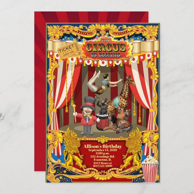 circus birthday party invitation (Front/Back)