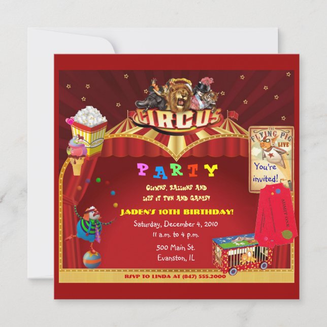circus birthday party invitation (Front)