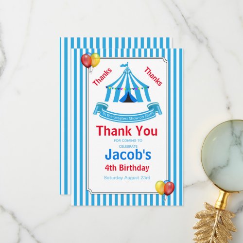 Circus Birthday Party Thank You Card