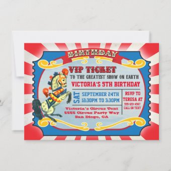 Circus Birthday Party VIP Ticket Invitation | Zazzle