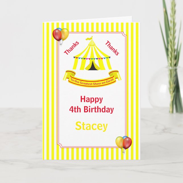 Circus Birthday Party Yellow Card (Front)