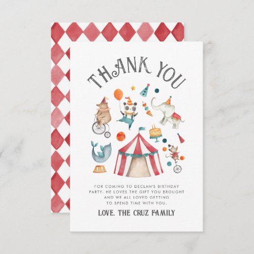 Circus Birthday Thank You Card 