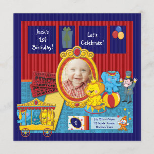 Circus Boys Photo 1st Birthday Party Invitation
