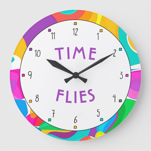 Circus Bright Colors Time Flies Large Clock (Front)