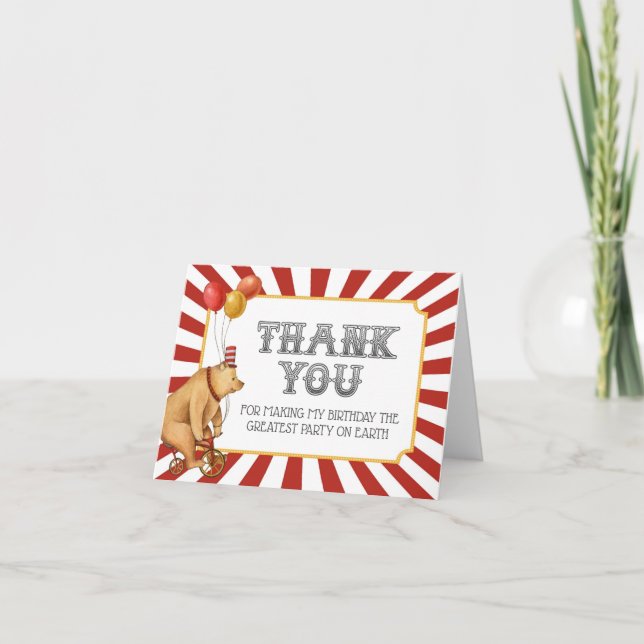 Circus Carniva birthday party thank you card (Front)