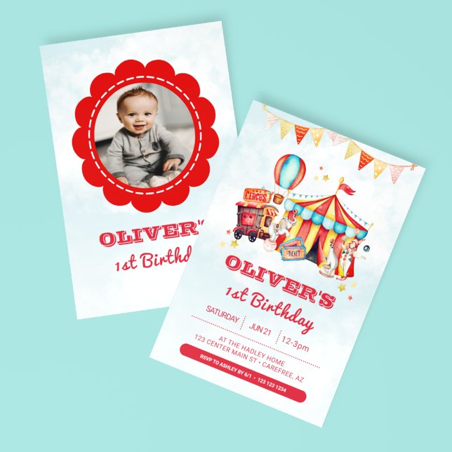 Circus Carnival 1st Birthday Photo Invitation (Creator Uploaded)