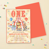 Circus Carnival & Animals 1st Birthday Invitation