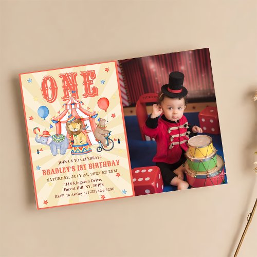 Circus Carnival  Animals 1st Birthday Photo Invitation