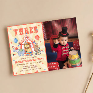 Circus Carnival & Animals 3rd Birthday Party Photo Invitation