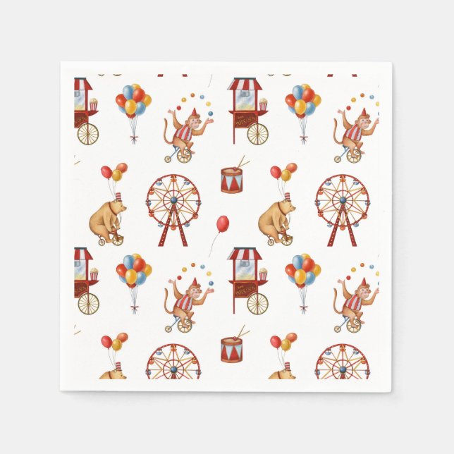 circus carnival animals birthday or baby shower napkins (Front)