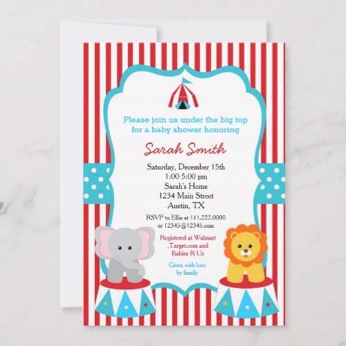 Circus Carnival Baby Shower Invitations