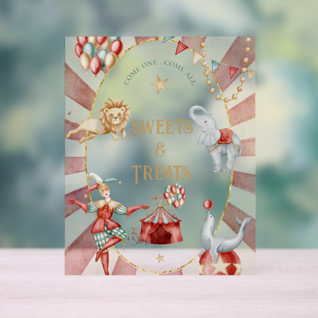 Circus Carnival Baby Shower Sweets and Treats  Acrylic Sign (Neutral)