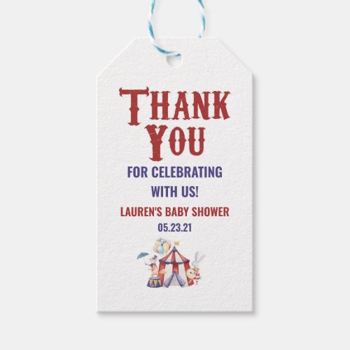 Circus Carnival Baby Shower Thank You Favor Gift Tags
