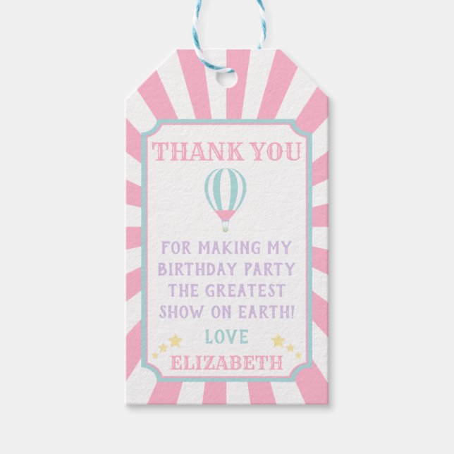 Circus Carnival Balloon Birthday Favor Gift Tag (Front)