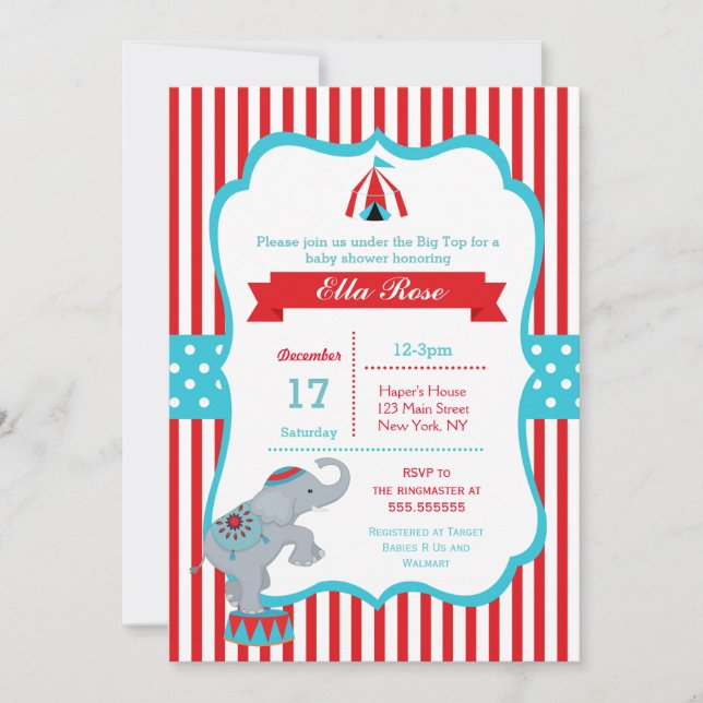 Circus Carnival Big Top Baby Shower Invitations (Front)