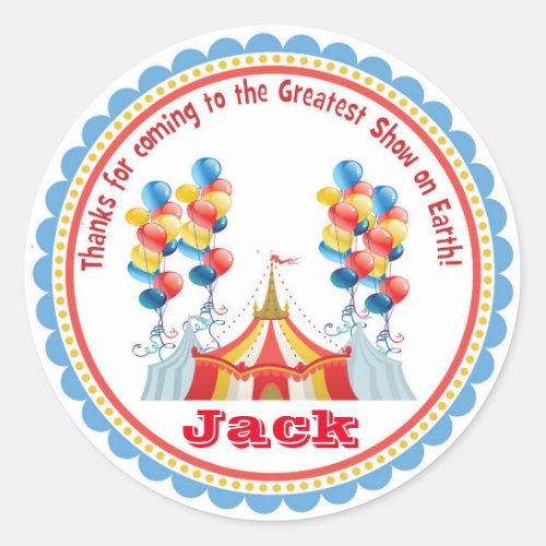 Circus Carnival Big Top Birthday Favor Stickers
