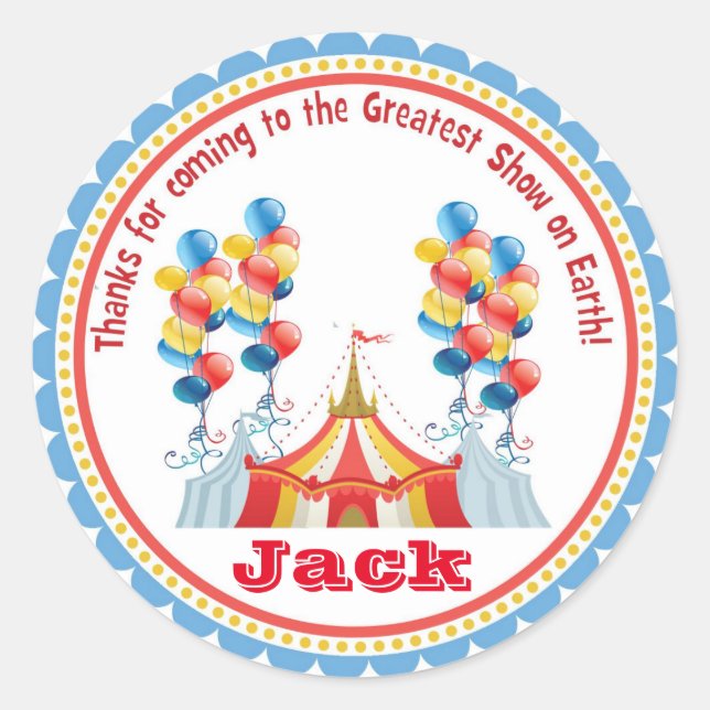 Circus Carnival Big Top Birthday Favor Stickers (Front)