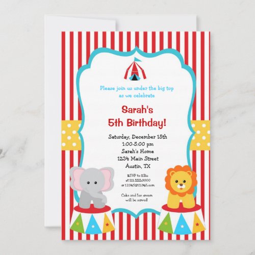Circus Carnival Big Top Birthday Invitations
