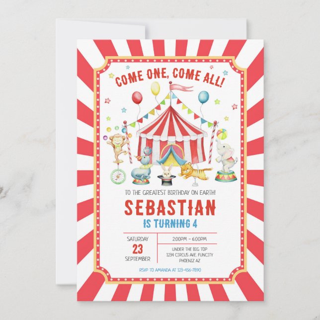 Circus Carnival Birthday Invitation (Front)