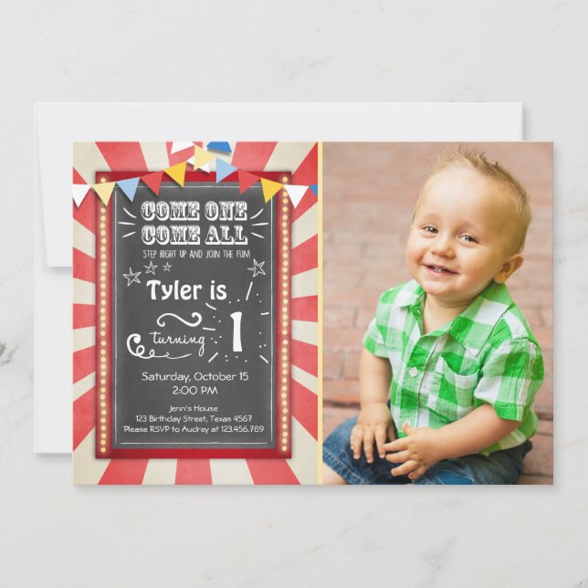 Circus carnival birthday invitation Big top Chalk (Front)