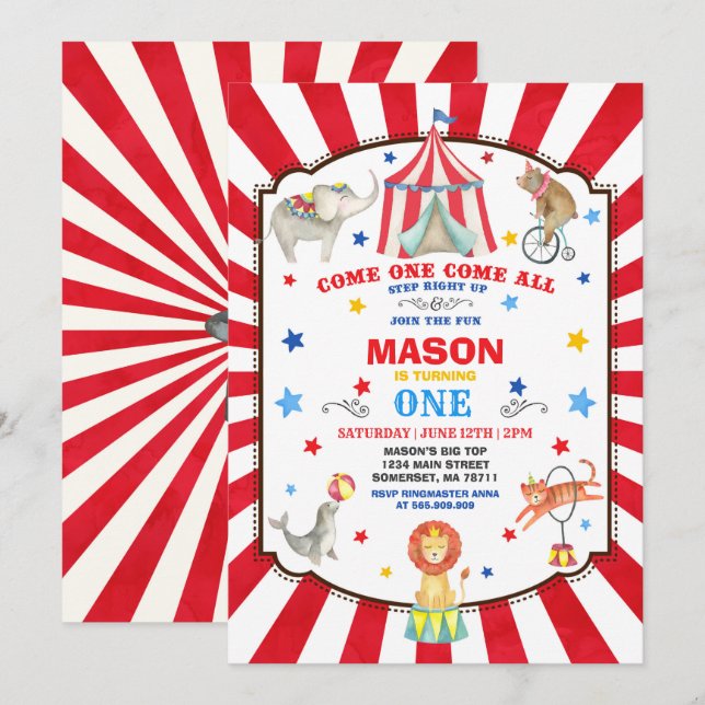 Circus Carnival Birthday Invitation Circus Party (Front/Back)