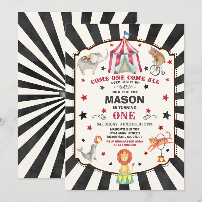 Circus Carnival Birthday Invitation Circus Party (Front/Back)