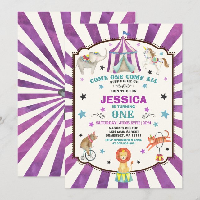 Circus Carnival Birthday Invitation Circus Party (Front/Back)