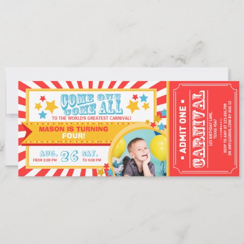 Circus carnival birthday invitation ticket Boy