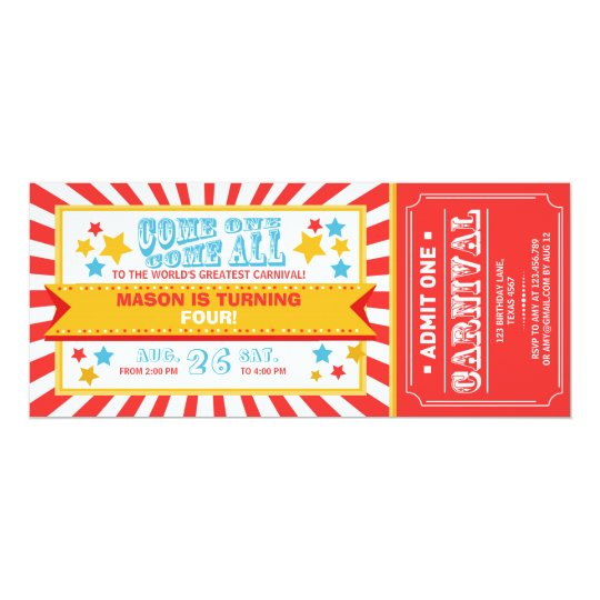 Circus carnival birthday invitation ticket Boy | Zazzle.com