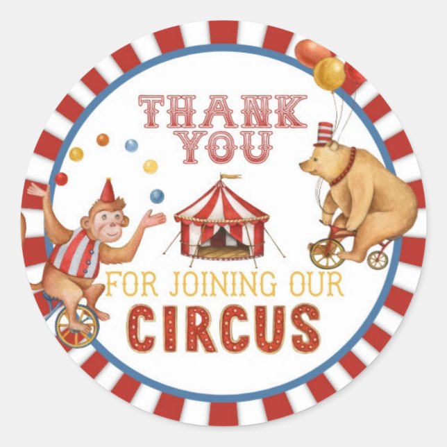 circus carnival birthday or baby shower favor tag (Front)