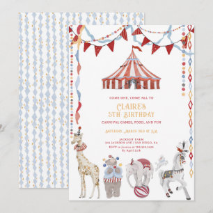 Circus Carnival Birthday Party Fun Circus Animal Invitation