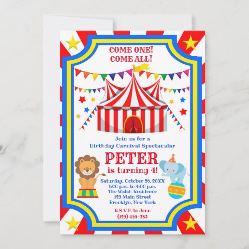 Circus Carnival Birthday Party Invitation