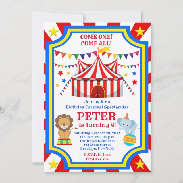 Circus Carnival Birthday Party Invitation (Front)