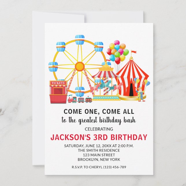 Circus Carnival Birthday Party Invitation (Front)