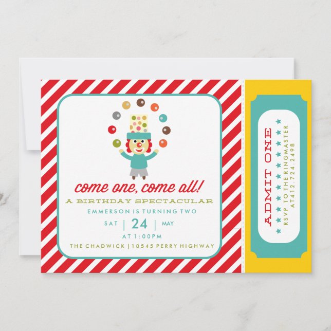 CIRCUS CARNIVAL BIRTHDAY PARTY INVITATION invite (Front)