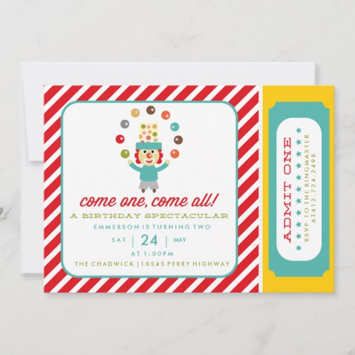 CIRCUS CARNIVAL BIRTHDAY PARTY INVITATION invite