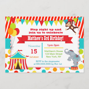 Circus Carnival Birthday Party Invitations