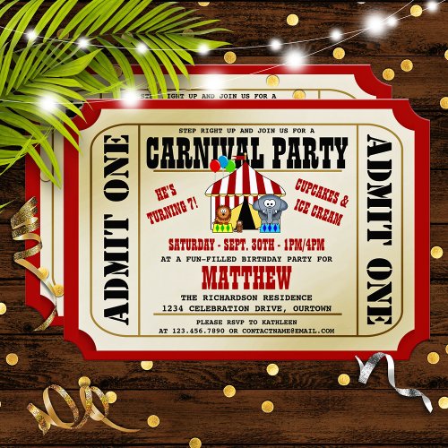 Circus Carnival Birthday Party Invitations