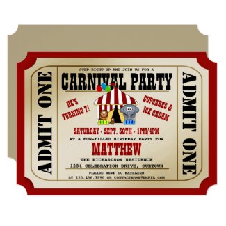 Circus Carnival Birthday Party Invitations