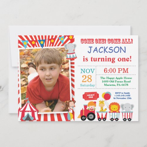 Circus Carnival Birthday Party Photo Invitation