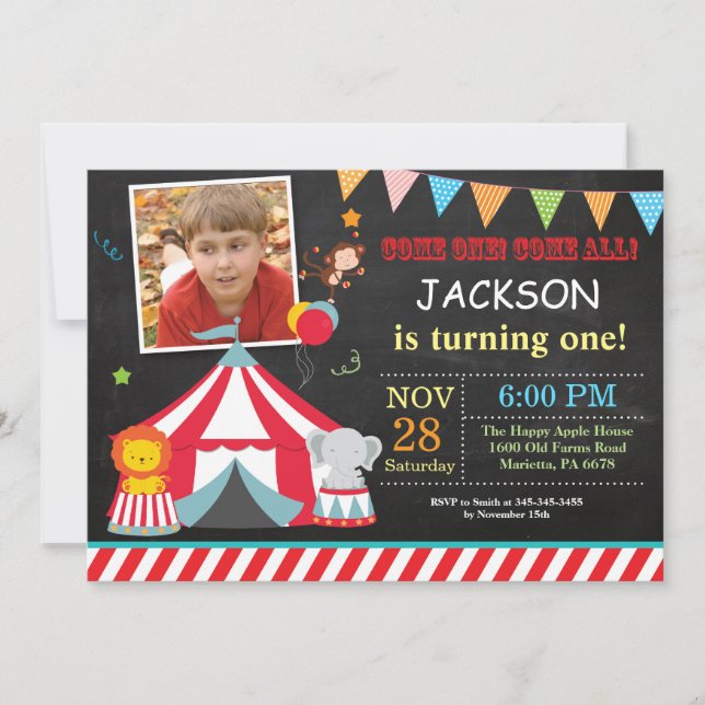 Circus Carnival Birthday Party Photo Invitation (Front)