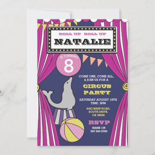 Circus Carnival Birthday Party Seal Tent Invite