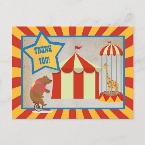 CircusCarnival Birthday Party Thank You Invitation Postcard
