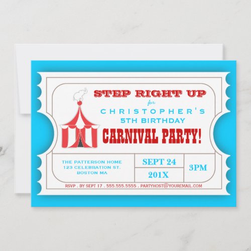 Circus Carnival Birthday Party Ticket Invitation
