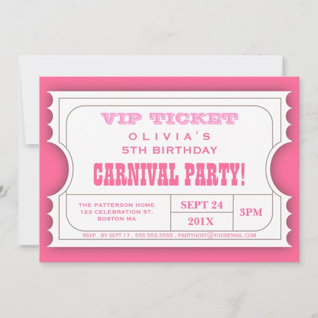 Circus Carnival Birthday Party Ticket Invitation (Front)
