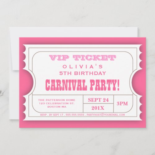 Circus Carnival Birthday Party Ticket Invitation