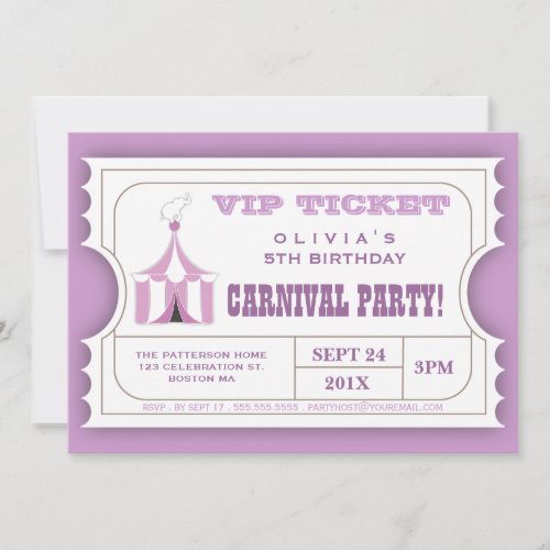 Circus Carnival Birthday Party Ticket Invitation