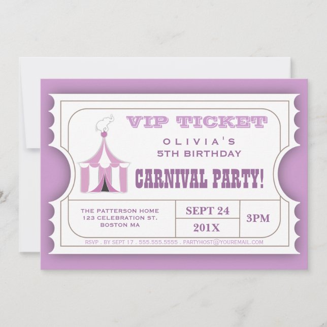 Circus Carnival Birthday Party Ticket Invitation (Front)