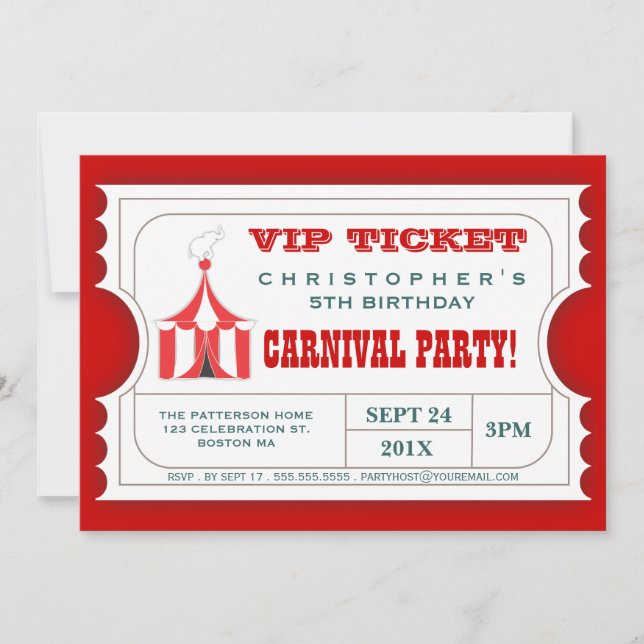 Circus Carnival Birthday Party Ticket Invitation (Front)